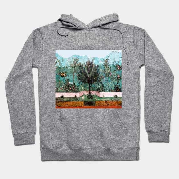 ANTIQUE ROMAN WALL PAINTING Flower Garden Flying Birds Pine,Quince ,Apple Trees Hoodie by BulganLumini